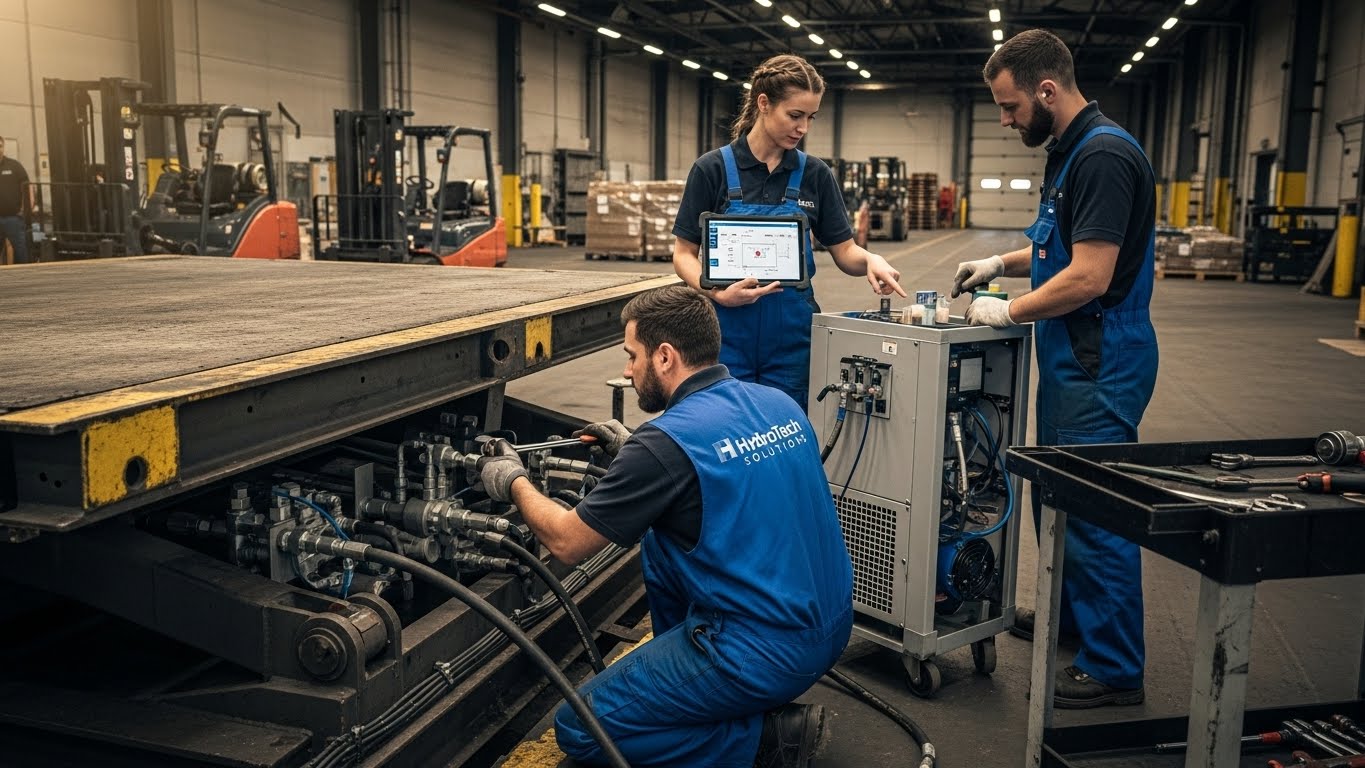 Equipo técnico de Sistemas Hidráulicos GC trabajando en proyecto industrial